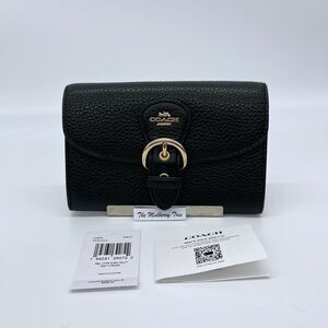 Coach 6896 Kleo Card Wallet Black Pebbled Leather Clutch Flap Gold NWT Org $228